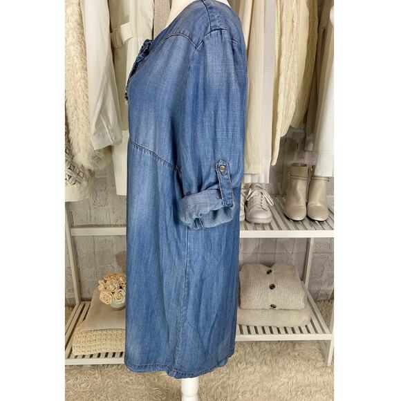 Velvet Heart Women's Size M Chambray Lace Up Roll Tab Sleeve Dress #0239 - Picture 6 of 14
